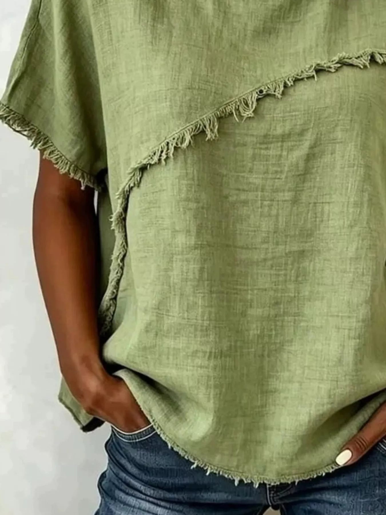Full Size Frayed Hem Short Sleeve Top Plus Size